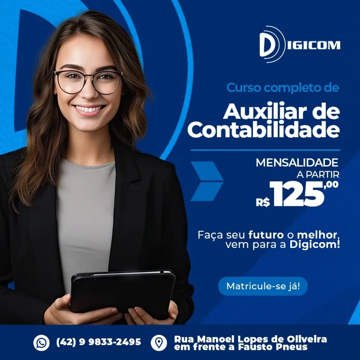Curso completo de Auxiliar de Contabilidade — mensalidade a partir de R$125,00