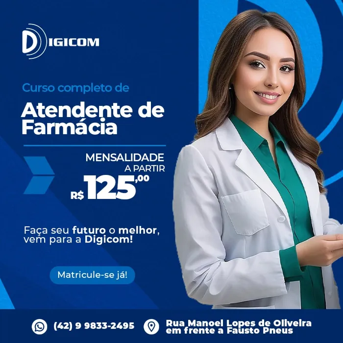 Curso completo de Atendente de Farmácia — mensalidade a partir de R$125,00